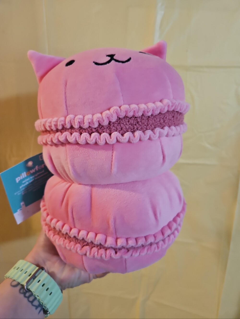Pink Winking Cat Macaroon Kids Holiday Weighted Pillowfort Stuffed Animal 9” NWT